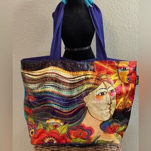 Vintage Laurel Birch Metallic Celstrial Mermaid Ocean Song Large Tote Bag Y2K